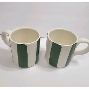 NEW Arcucci Hand-painted 2‎ Mug Set Handcrafted In Italy GREEN STRIPED